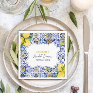 Italian watercolor tiles with lemon Bridal Shower Napkin