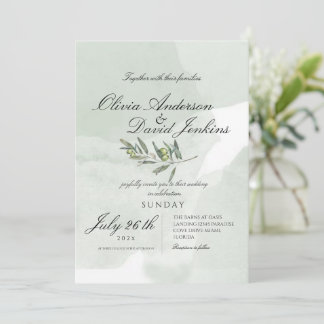 Italian Wedding Garden Script Watercolor Olive Invitation