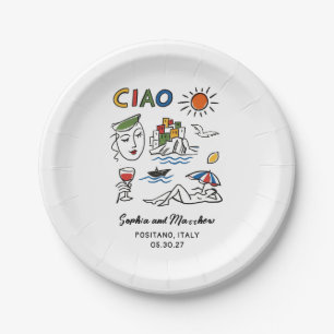 Italian Wedding Whimsical Hand Drawn Amalfi Coast  Paper Plate