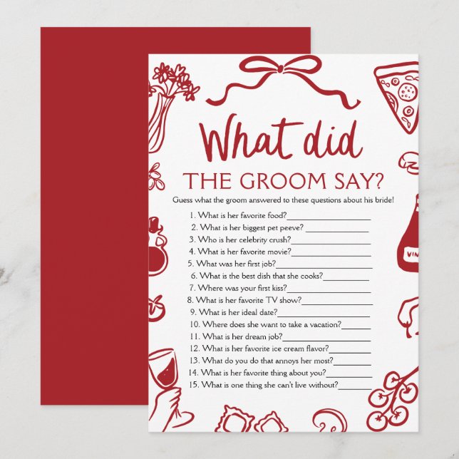 Italian What Did The Groom Say Bridal Shower Game Invitation (Front/Back)