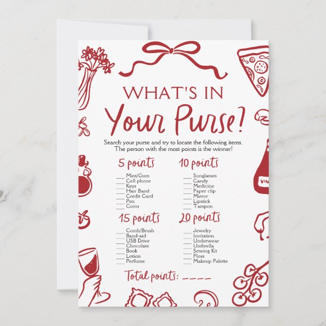 Italian What's In Your Purse Bridal Shower Game Invitation (Front)