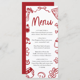 Italian Whimsical Red Hand Drawn Pizza Baby Shower Menu