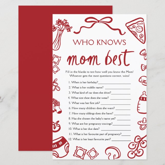 Italian Who Knows Mummy Best Baby Shower Game (Front/Back)
