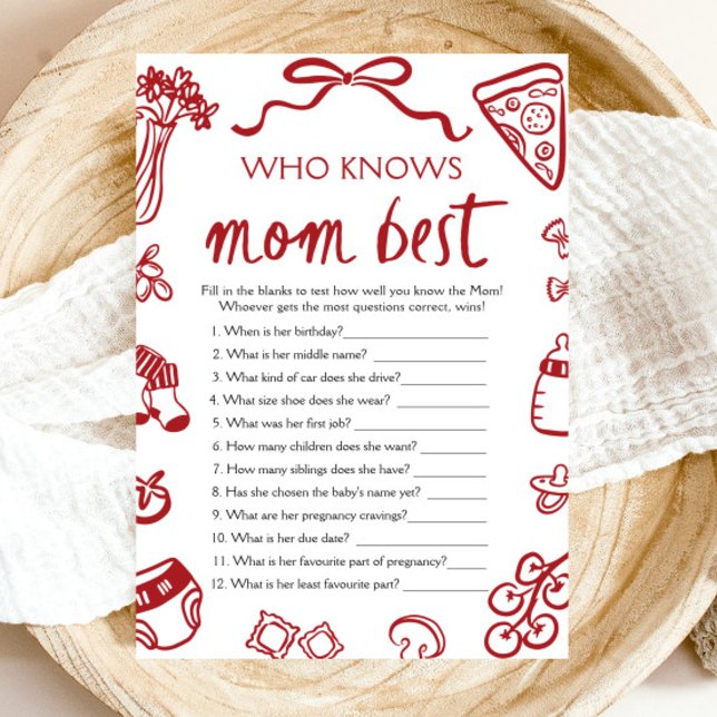 Italian Who Knows Mummy Best Baby Shower Game Invitation (Hand Drawn Italian Who Knows Mommy Best Baby Shower Game)