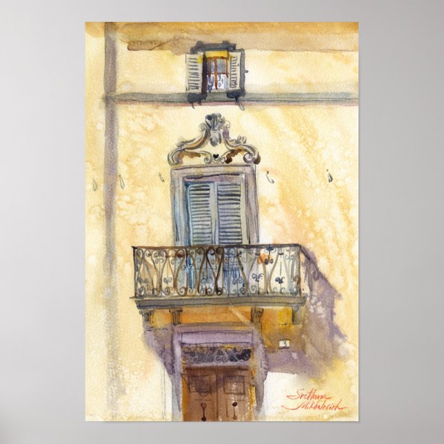Italian windows. Fabriano. Watercolor art Poster (Front)