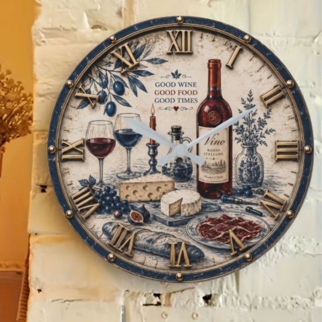 Italian Wine & Cheese Kitchen Decor Large Clock (Creator Uploaded)