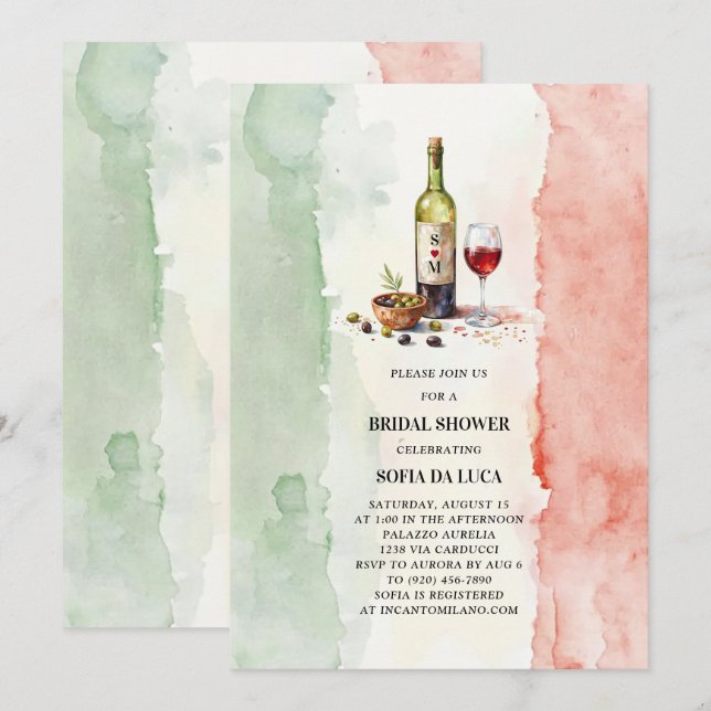 Italian Wine Olives Italy Bridal Shower Invitation (Front/Back)