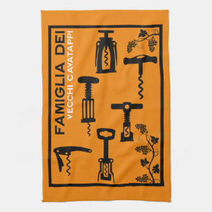 Italian Wine Vintage Cork Screw Cottagecore Tea Towel