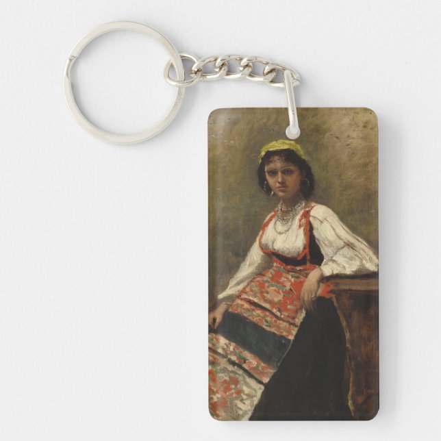 Italian Woman (La Morieri) by Corot Key Ring (Front)