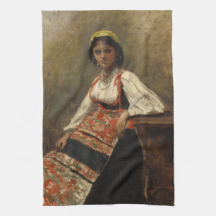 Italian Woman (La Morieri) by Corot Tea Towel