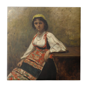 Italian Woman (La Morieri) by Corot Tile