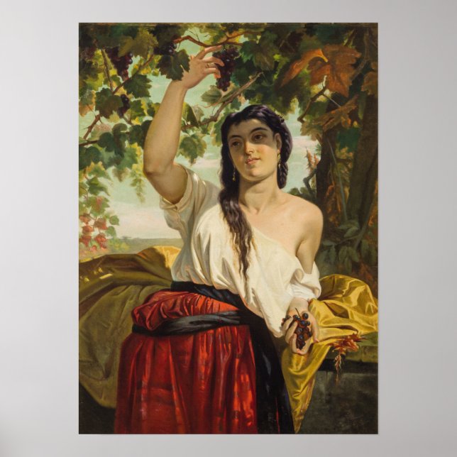 Italian Woman Picking Grapes (Summer Harvest) Poster (Front)