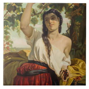 Italian Woman Picking Grapes (Summer Harvest) Tile