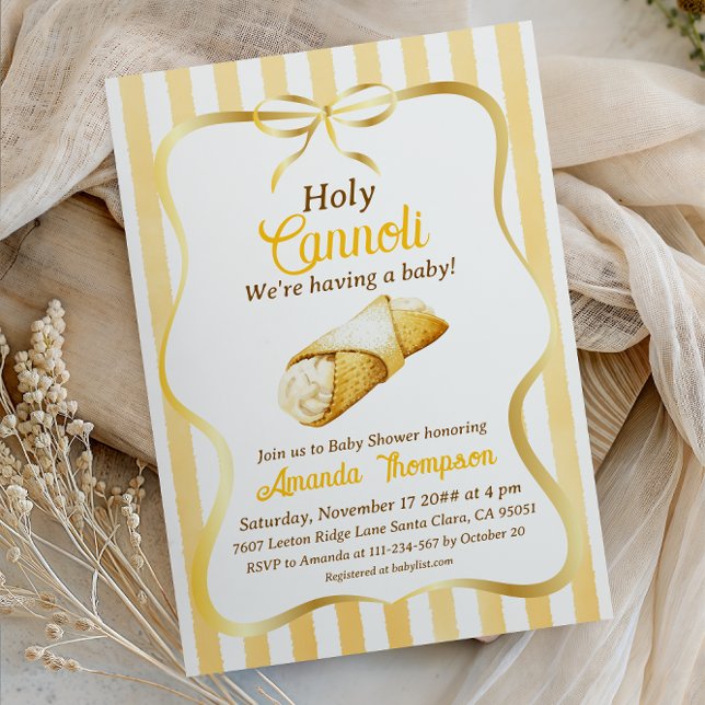 Italian Yellow Bow Sweet Holy Cannoli Baby Shower Invitation (Creator Uploaded)