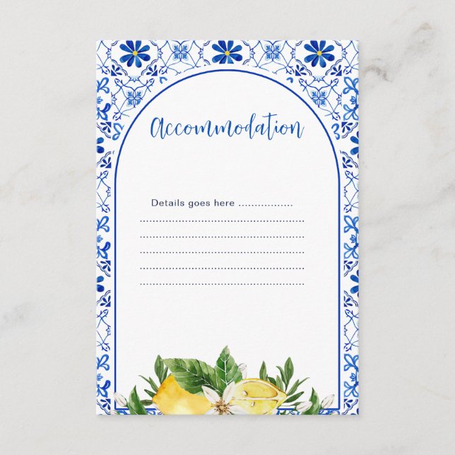 Italian Yellow Floral Lemon Accommodation Details  Enclosure Card (Front)
