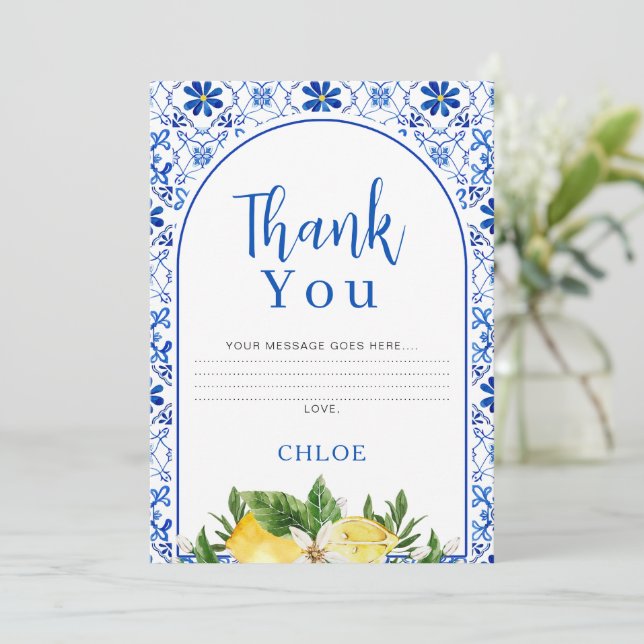 Italian Yellow Floral Lemon Bridal Thank You Card (Standing Front)