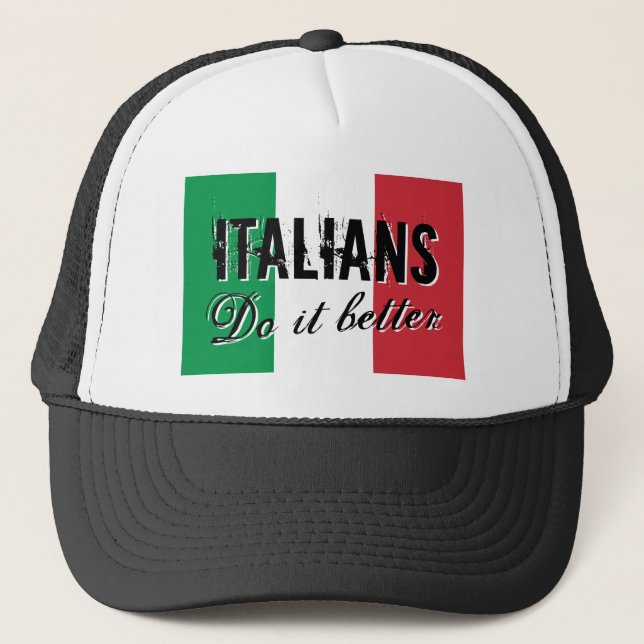 Italians do it better vintage flag trucker hat (Front)