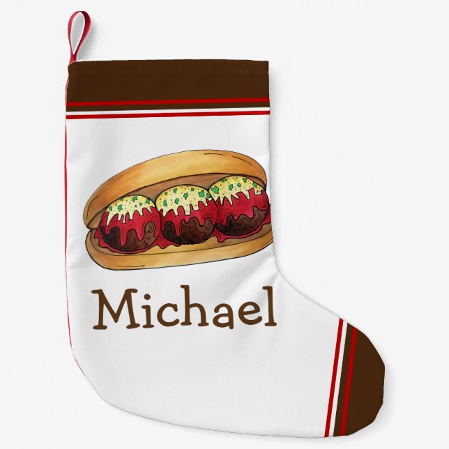 Italiian Meatball Meat Ball Sub Sandwich Marinara Small Christmas Stocking (Front)