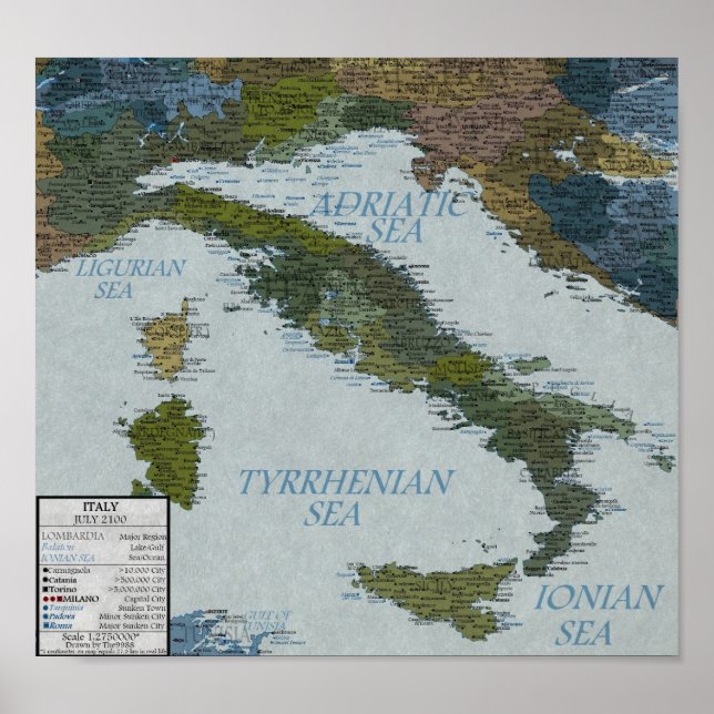 Italy - 100 m Sea Level Rise Poster (Front)