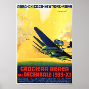 ITALY 1933 DECENNIAL AIR CRUISE Vintage Aviation Poster