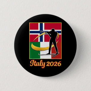 Italy 2026 Biathlon Norway And Italy Flag Winter S 6 Cm Round Badge