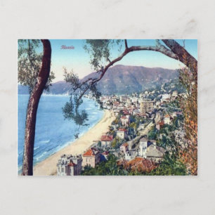 Italy,  Alassio, Sandy beach and town Postcard