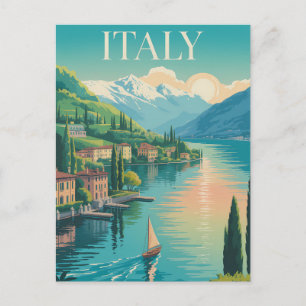 Italy Amalfi Coast Illustration Travel Art Vintage Postcard