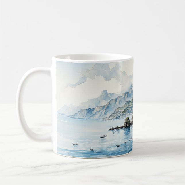 Italy Amalfi Coast Watercolour Painting Coffee Mug (Left)