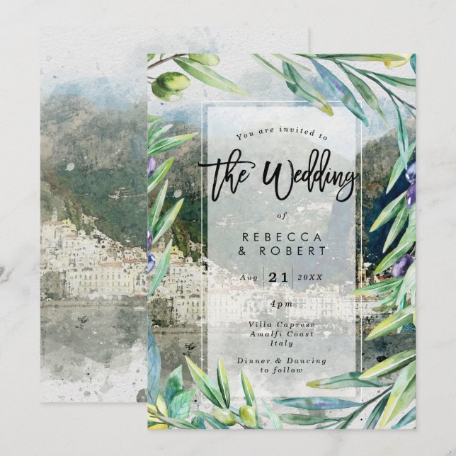 Italy Amalfi olives modern wedding invitation (Front/Back)