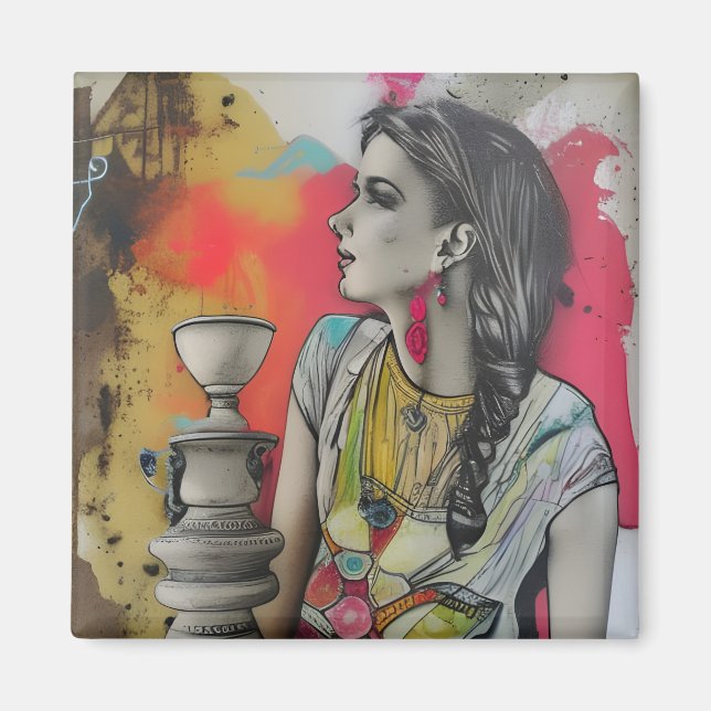 Italy Ancient Pompei Fashion Woman Magnet (Front)