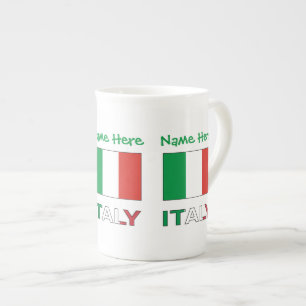 Italy and Italian Flag Green Personalisation  Bone China Mug
