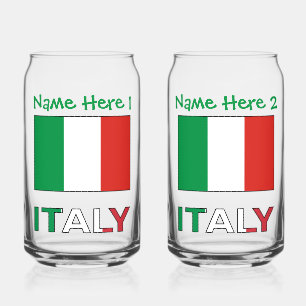Italy and Italian Flag Green Personalisation Can Glass
