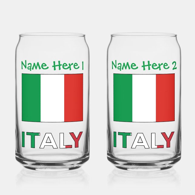 Italy and Italian Flag Green Personalisation  Can Glass (Front)