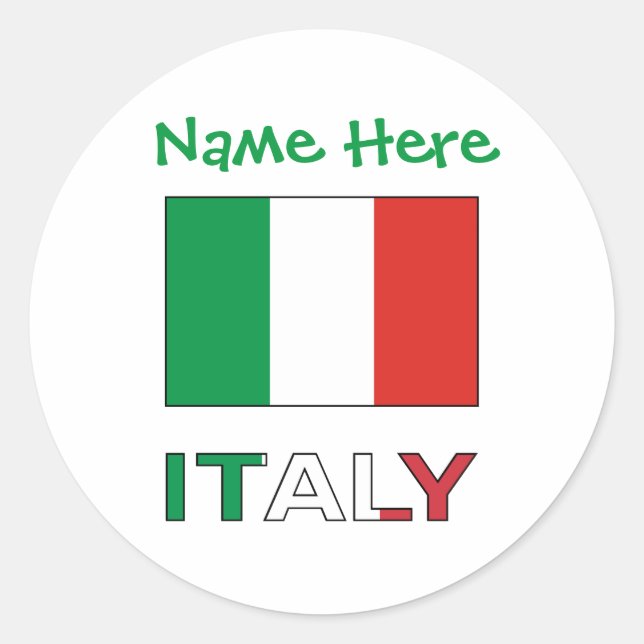 Italy and Italian Flag Green Personalisation  Classic Round Sticker (Front)
