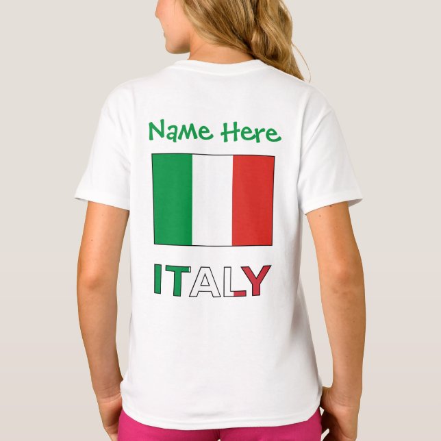 Italy and Italian Flag Green Personalisation Girl T-Shirt (Back)