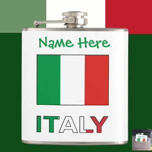 Italy and Italian Flag Green Personalisation  Hip Flask