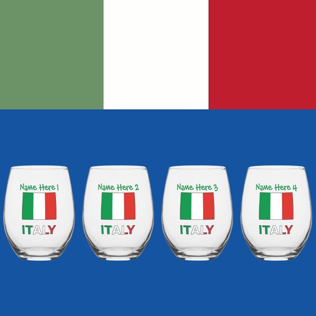 Italy and Italian Flag Green Personalisation  Stemless Wine Glass (Creator Uploaded)