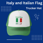 Italy and Italian Flag Green Personalisation  Trucker Hat<br><div class="desc">Trucker hat shows the red, white and green Italian flag or Il Tricolore. Below is the word ITALY, also in the tricolor. Above is a place for your name to add a customised look. Or, create a personalised gift of a trucker hat by adding some else's name. Wear it to...</div>