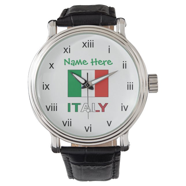 Italy and Italian Flag Green Personalisation  Watch (Front)