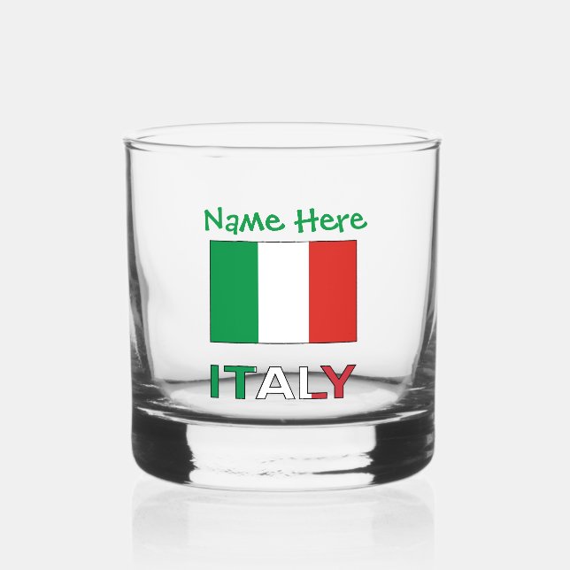 Italy and Italian Flag Green Personalisation  Whiskey Glass (Front)
