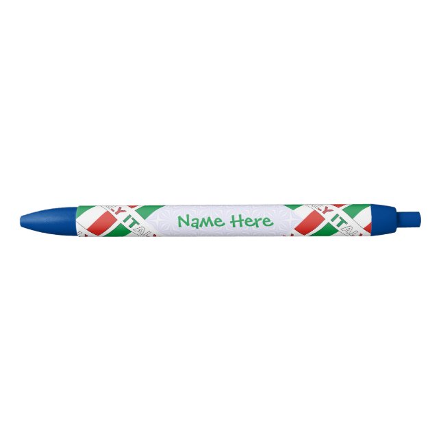 Italy and Italian Flag Tiled Green Personalisation Black Ink Pen (Front)