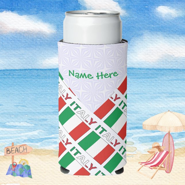 Italy and Italian Flag Tiled Green Personalisation Can Cooler (Creator Uploaded)