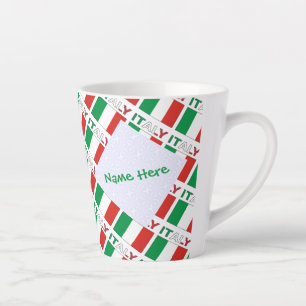 Italy and Italian Flag Tiled Green Personalisation Latte Mug