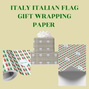 Italy and Italian Flag Tiled Green Personalisation Wrapping Paper