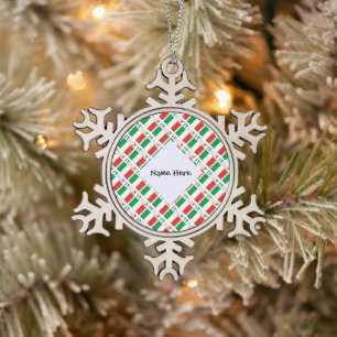 Italy and Italian Flag Tiled Personalised  Snowflake Pewter Christmas Ornament