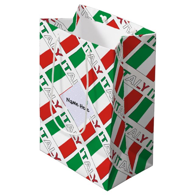 Italy and Italian Flag Tiled with Your Name Medium Gift Bag (Front Angled)
