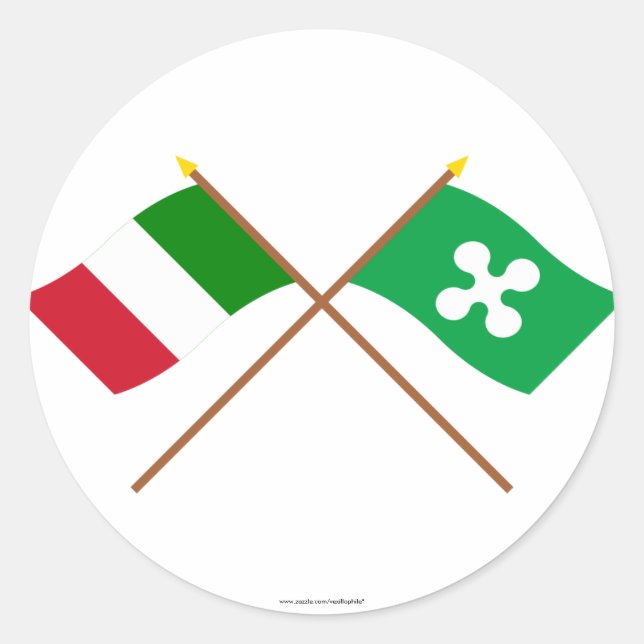 Italy and Lombardia crossed flags Classic Round Sticker (Front)