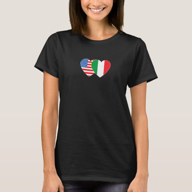 Italy and USA Flag Twin Heart for Italian American T-Shirt (Front)
