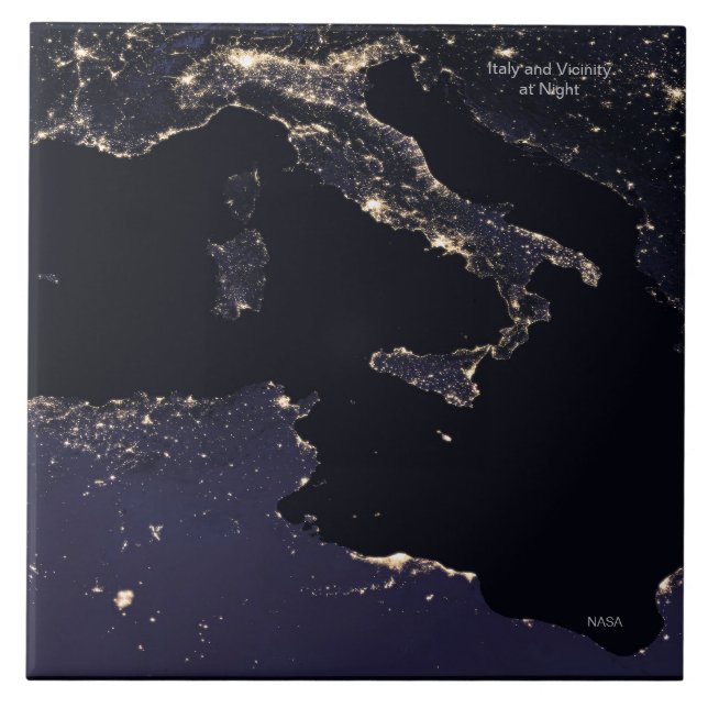 Italy at Night, NASA Image Tile (Front)