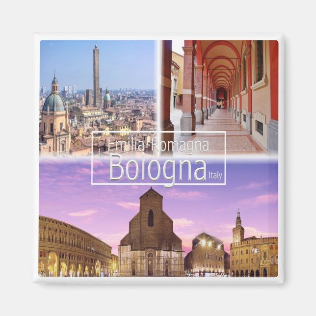 Italy BOLOGNA, Piazza Maggiore, Two Towers, Fridge Magnet (Front)